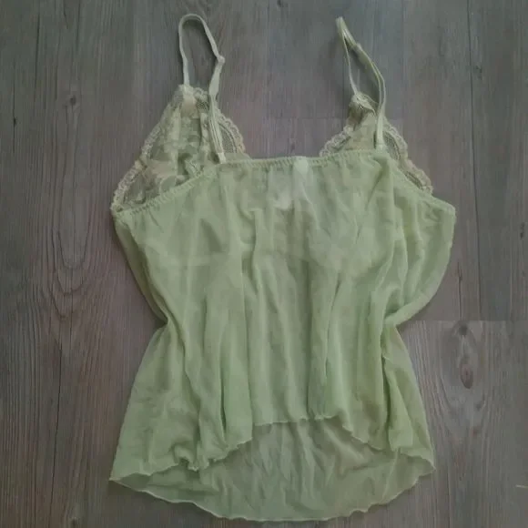 Y2K Cacique Green Floral Sheer Fairy Cami - Picture 2 of 3